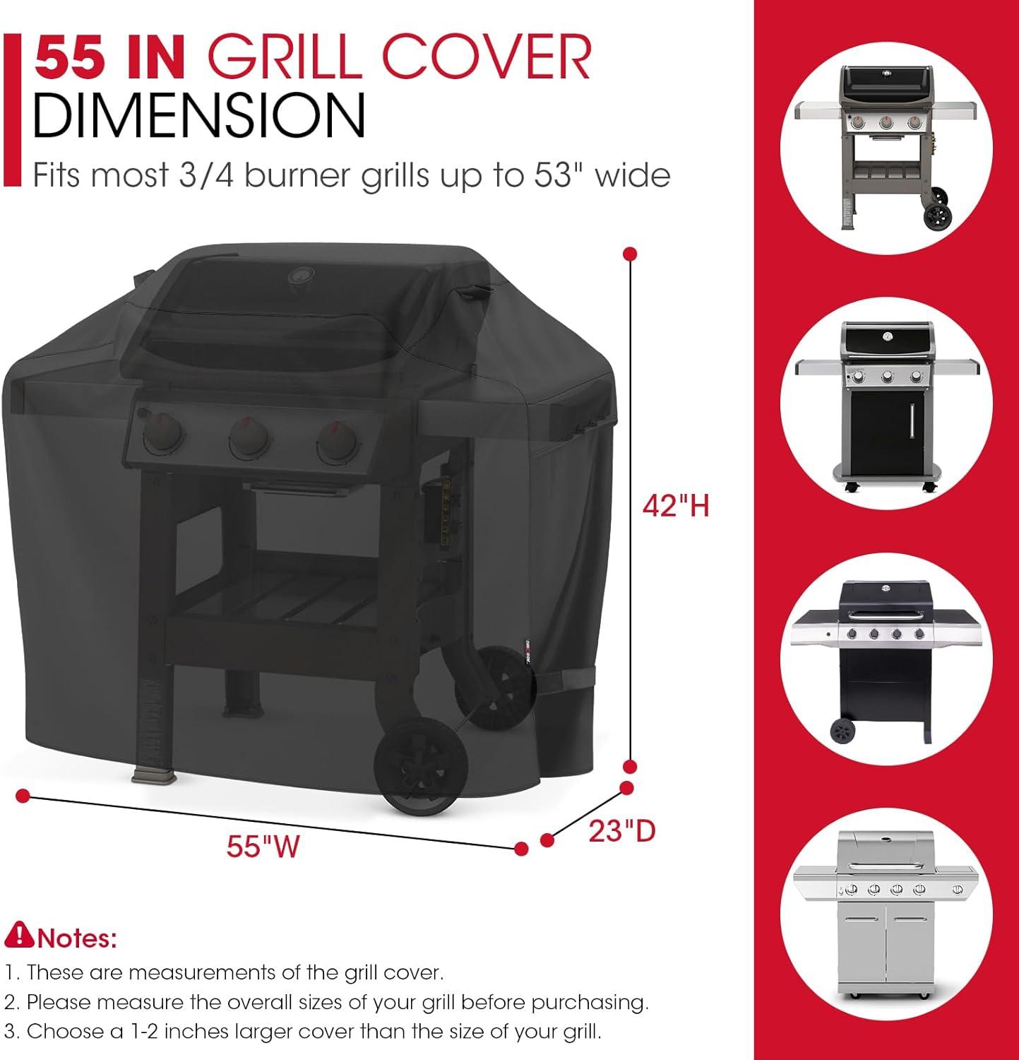 Unicook Gas Grill Cover 55 inch, Heavy Duty Waterproof BBQ Cover for Backyard Grill, Fade Resistant Outdoor Barbecue Cover, Fits Grills up to 52-in Wide