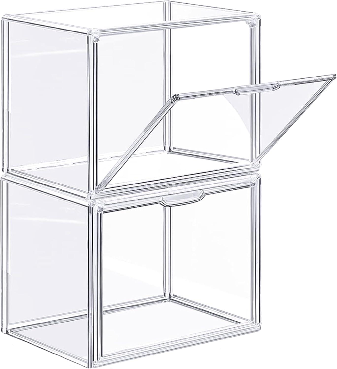 Clear Stackable Acrylic Storage Bin with Magnetic Lid