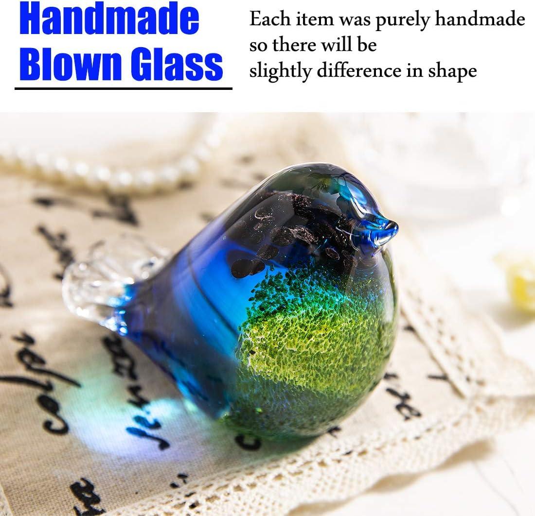 Qf Glass Bird Handmade Blown Glass Figurine Christmas, Birthday Gift Decorative Ornaments for Home Blue and Green Paper Weight