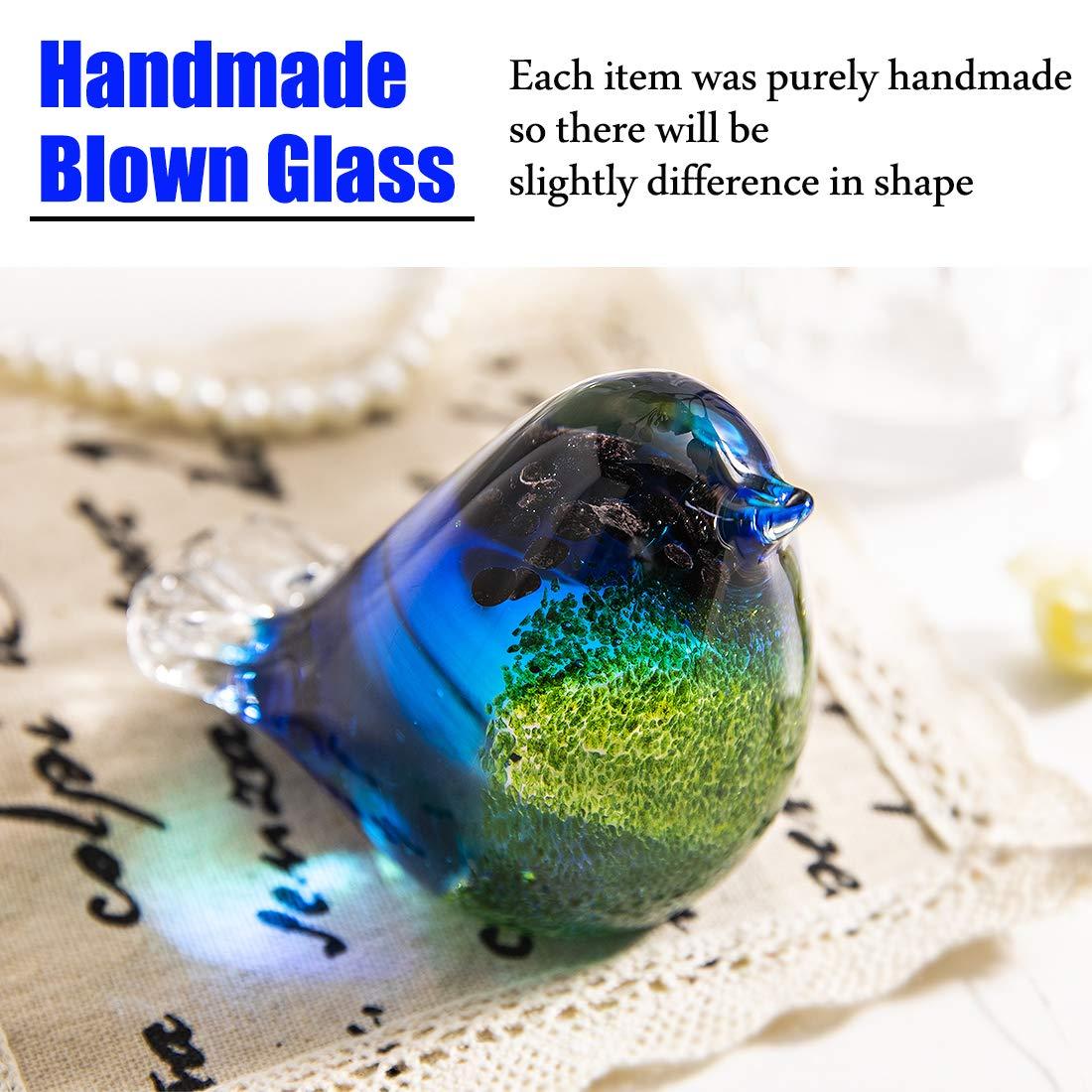 Qf Glass Bird Handmade Blown Glass Figurine Christmas, Birthday Gift Decorative Ornaments for Home Blue and Green Paper Weight