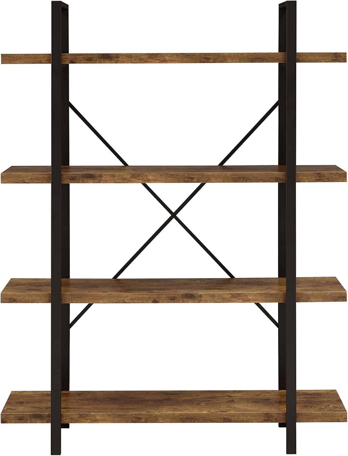 Rustic 55" Brown and Black Transitional 4-Shelf Bookcase