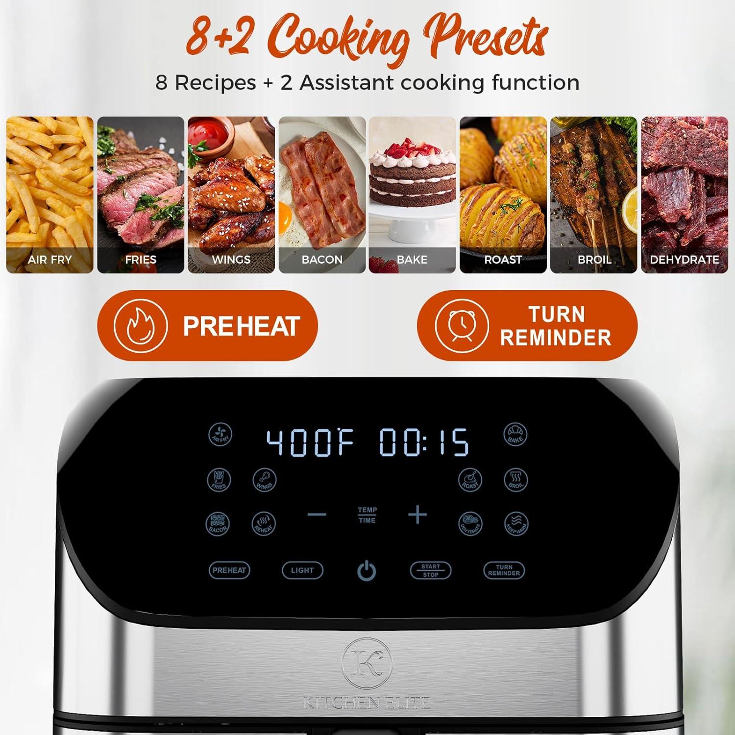 8-Quart Stainless Steel Electric Air Fryer with Touch Control