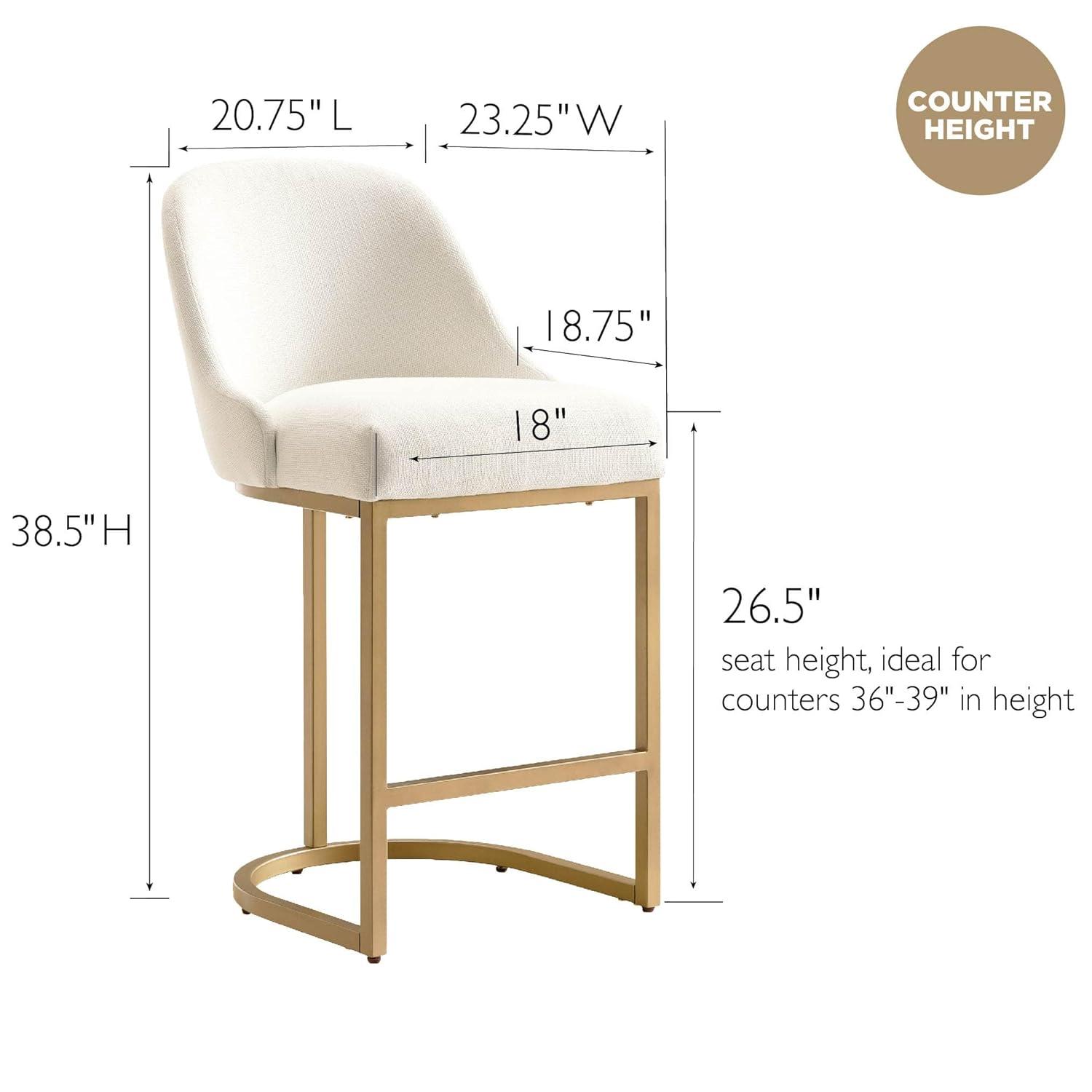 Leick Home 10132GD/WT Barrel back Counter Stool Set of 2 in White Linen Seat and Gold Metal Base