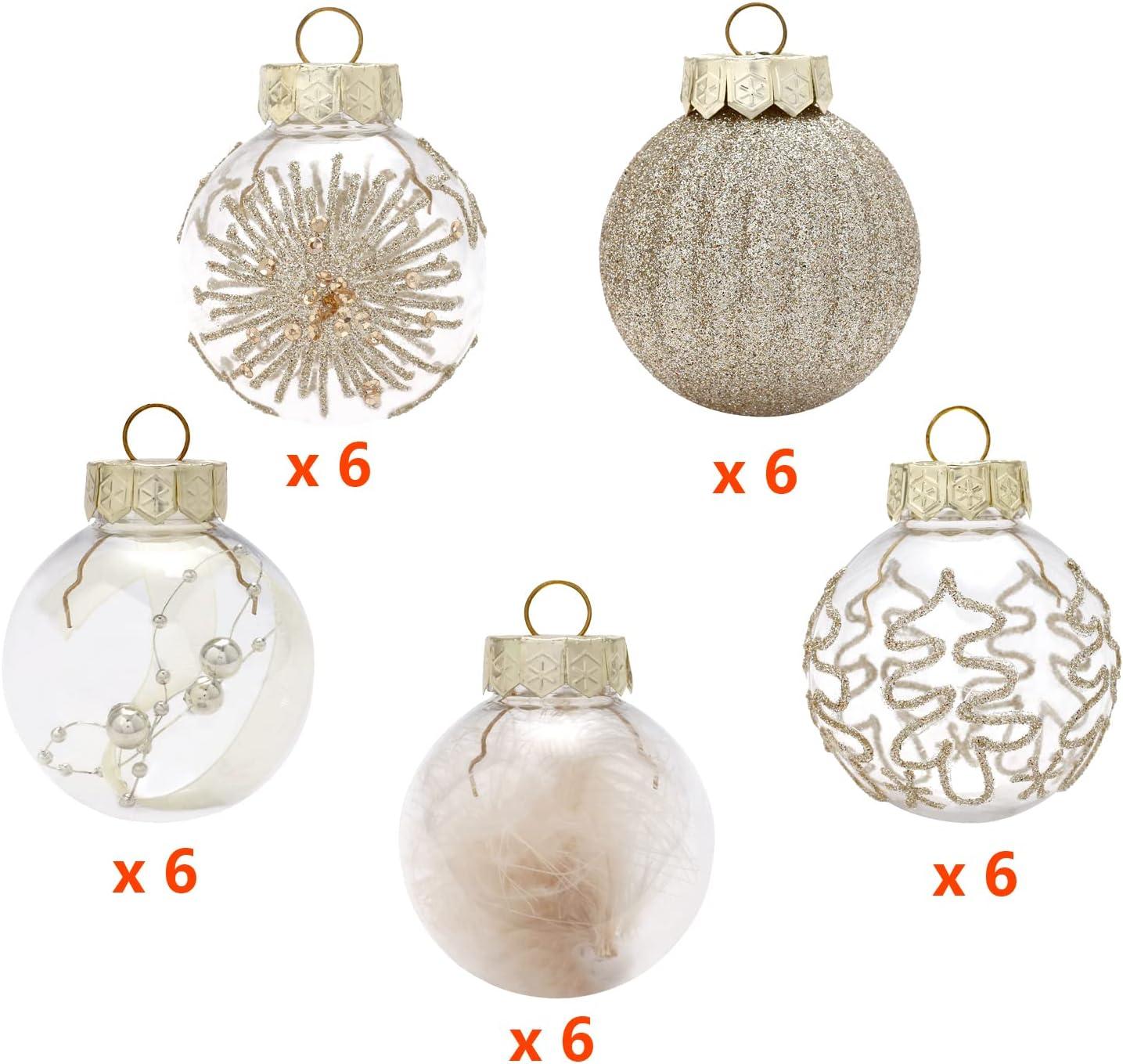 60MM/2.36" Christmas Ball Ornaments, 30PCS Shatterproof Decorative Hanging Ball Ornament with Stuffed Delicate Decorations, Xmas Tree Balls for Halloween Holiday Party(Champagne Gold)