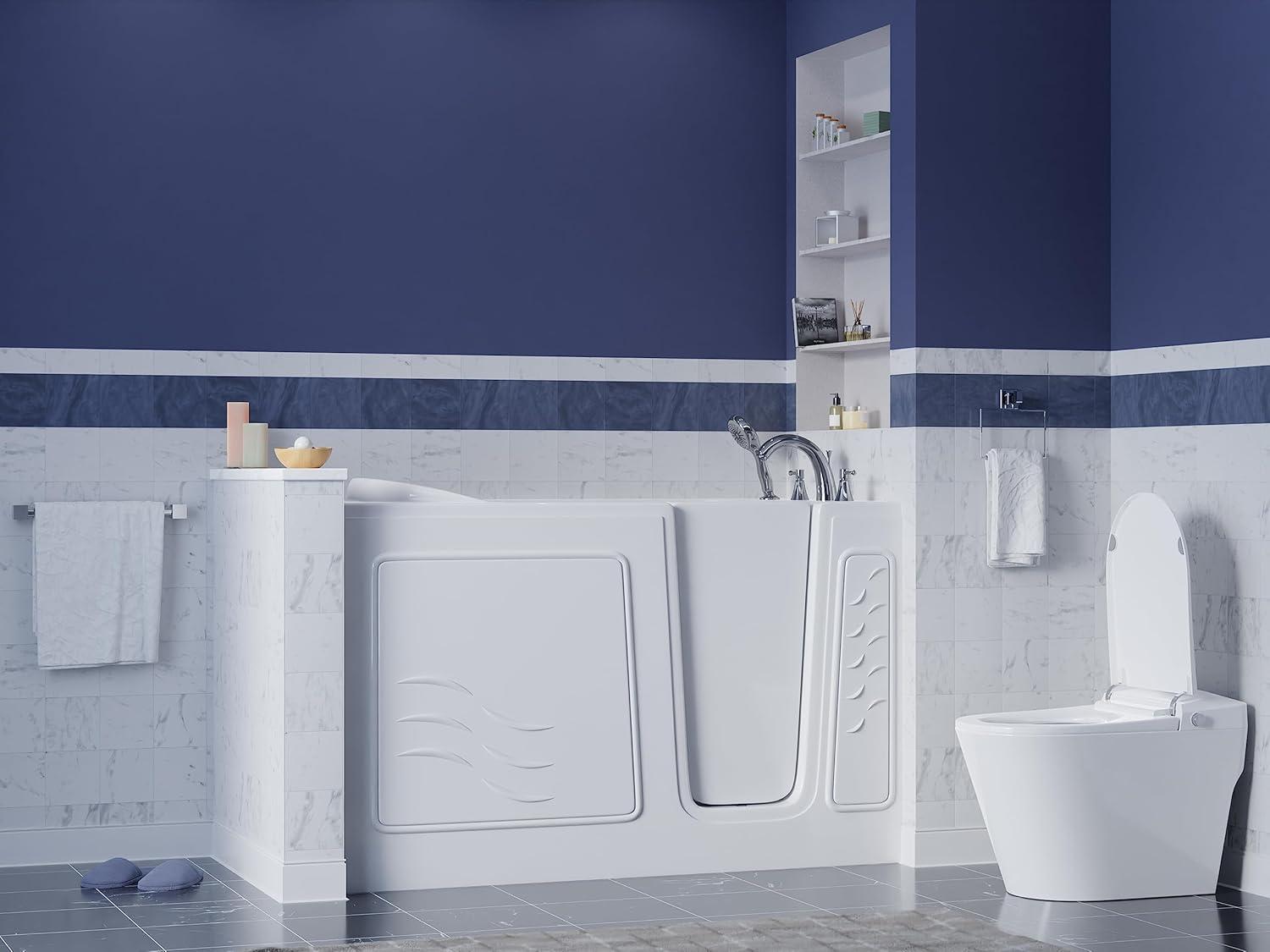 White Rectangular Fiberglass Walk-In Whirlpool & Air Tub