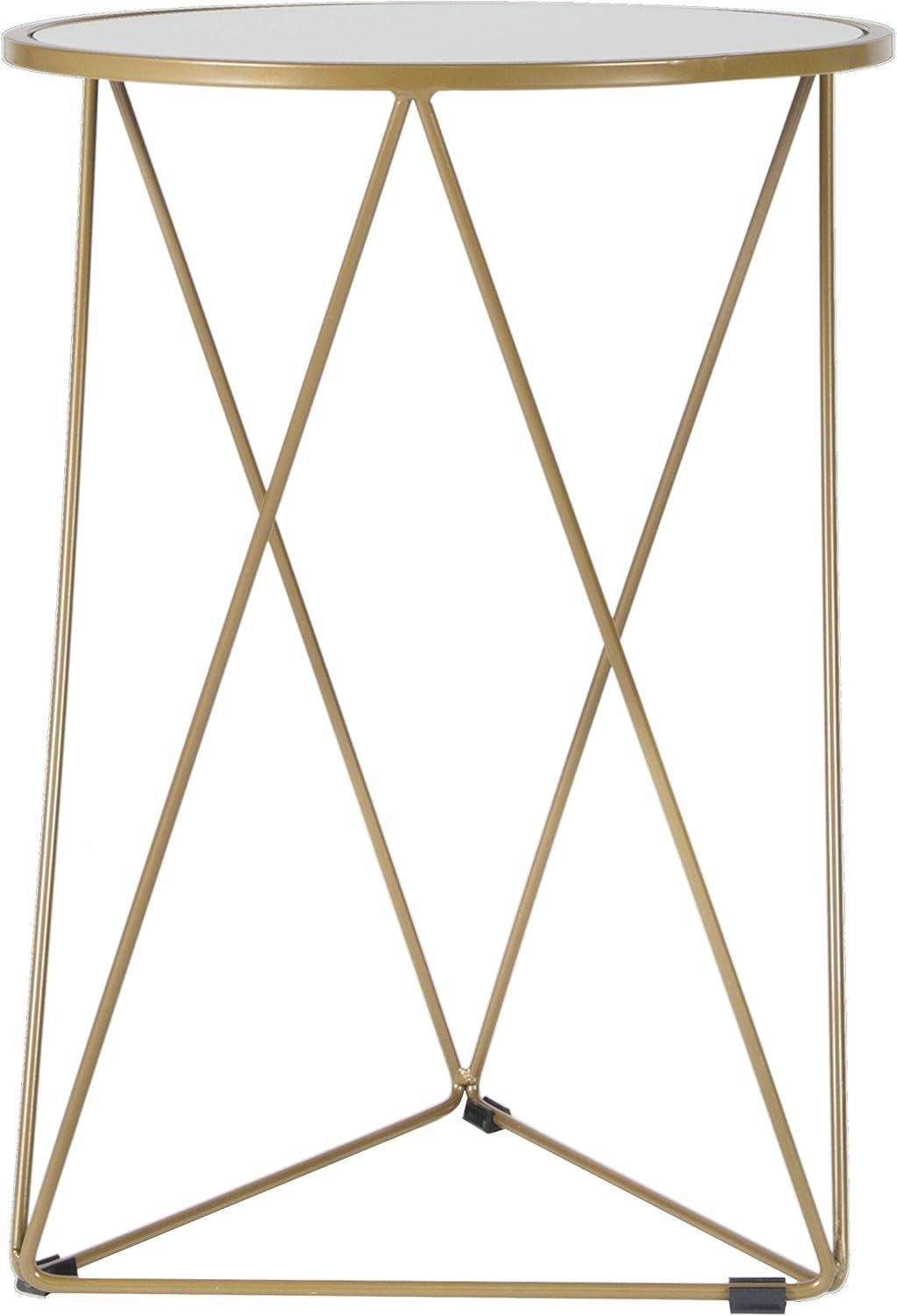 Modern Geometric Gold Metal Round Side Table with Mirrored Top