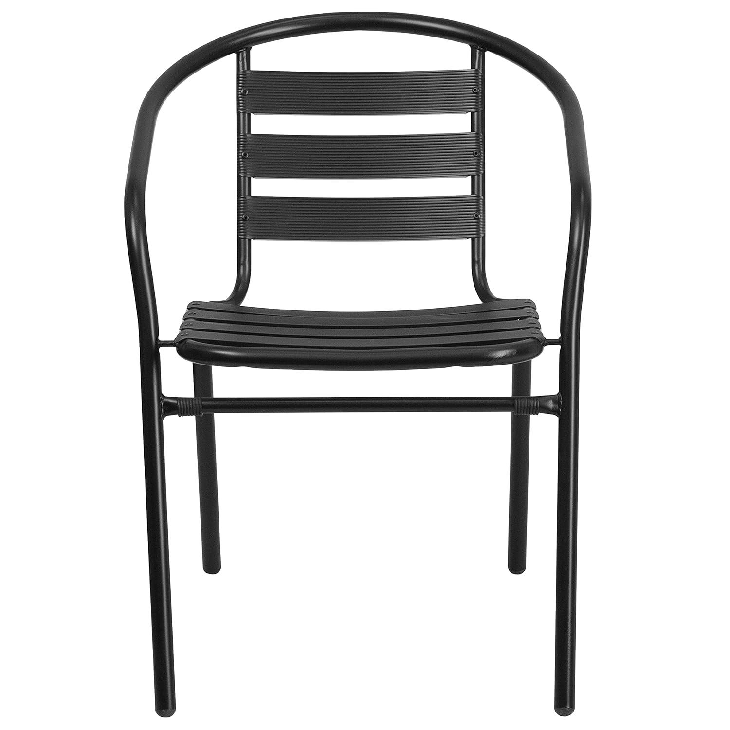 Flash Furniture Black Metal Restaurant Stack Chair with Aluminum Slats