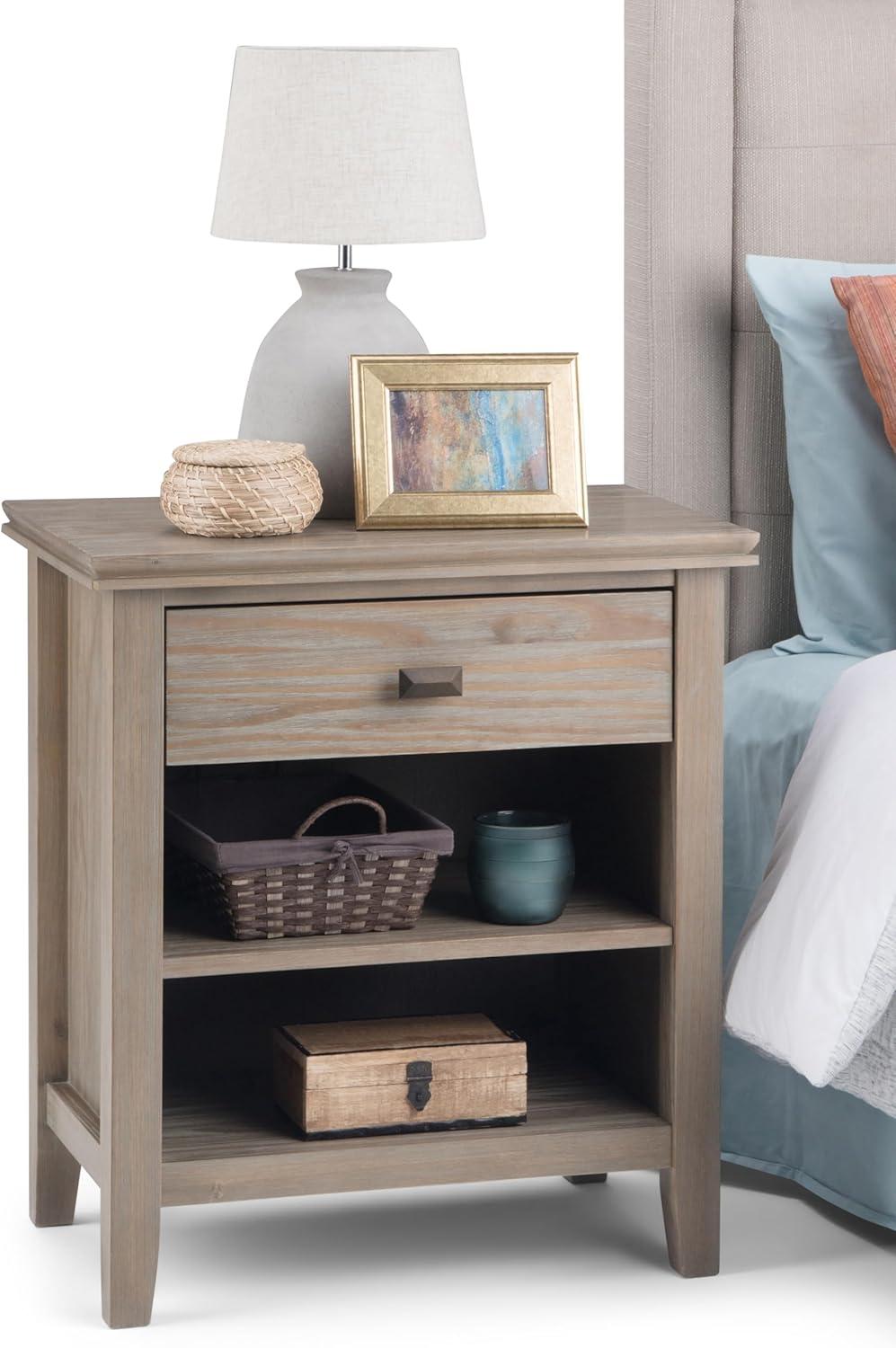 Simpli Home Artisan 24"W Solid Wood Nightstand with Drawer and Shelves