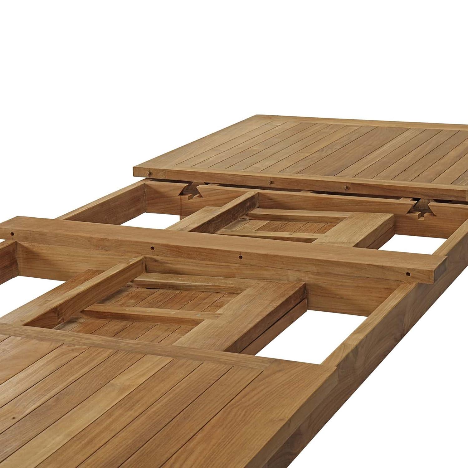 Marina Natural Teak Wood Extendable Outdoor Dining Table
