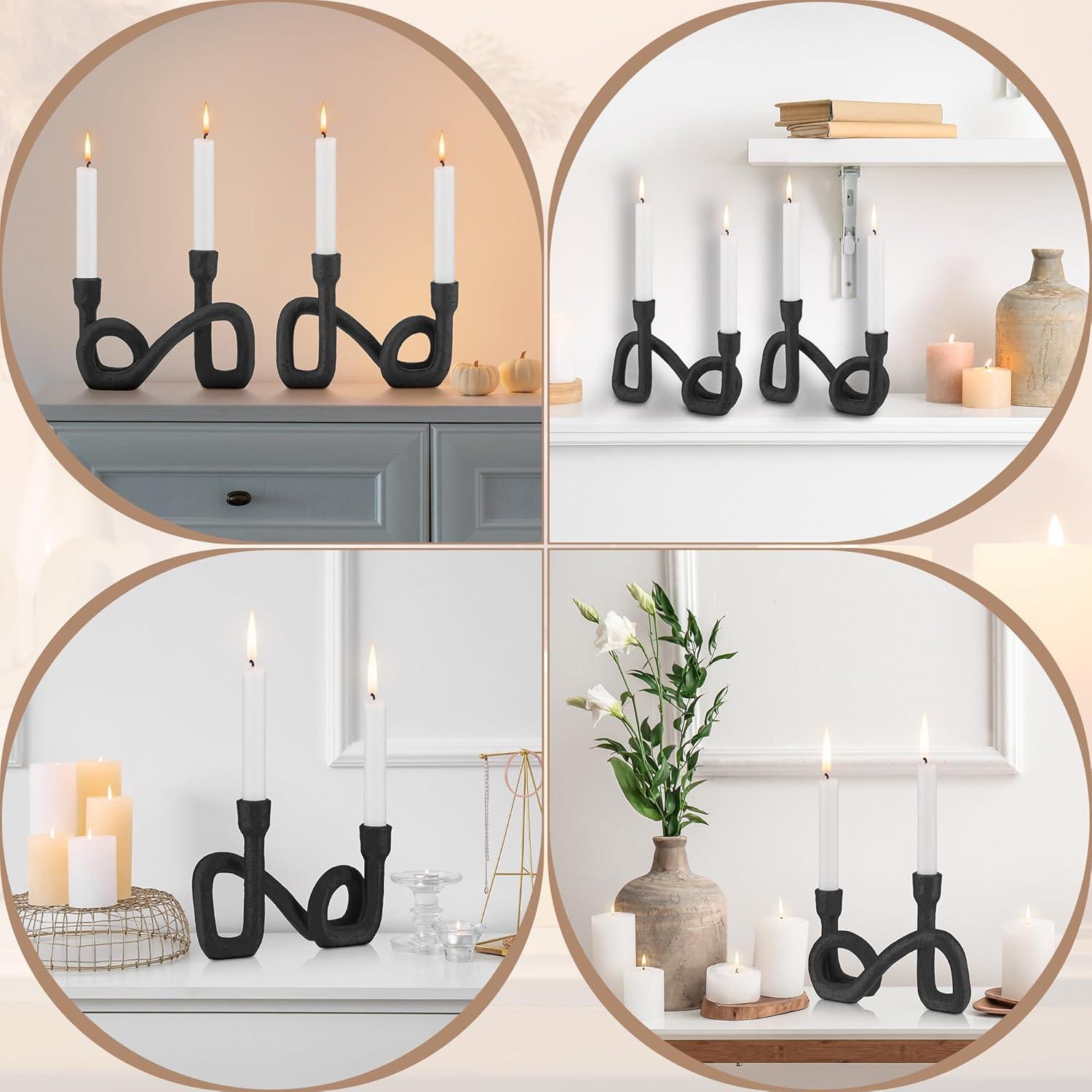 Storied Home Decorative Resin Double Taper Candle Holder, Black