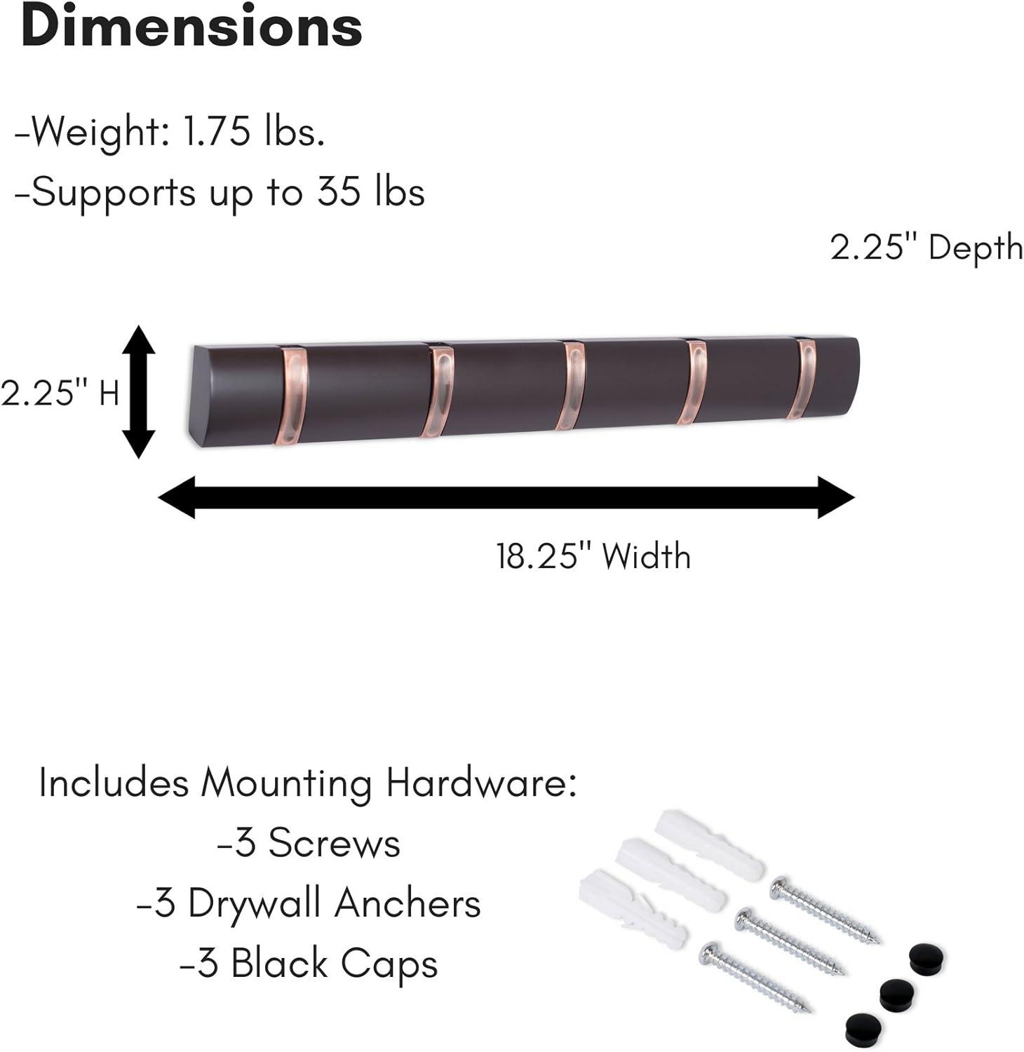 21" Brown MDF and Metal Folding Hook Coat Rack