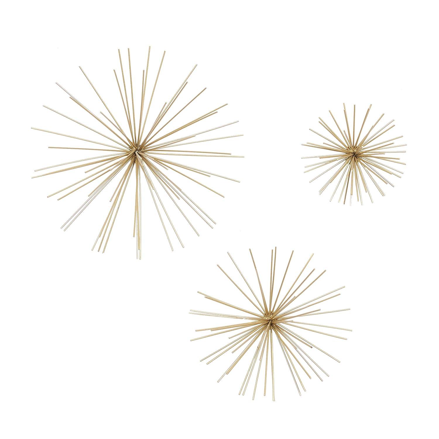 CosmoLiving by Cosmopolitan Gold Metal Starburst 3D Short Spike Home Wall Decor, Set of 3 6", 9", 12"W