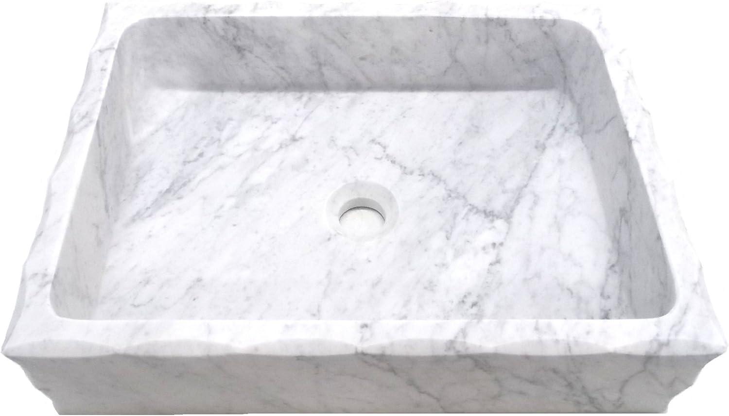 EB-S037CW-H Antique Rectangular Carrara Marble Vessel Sink Honed