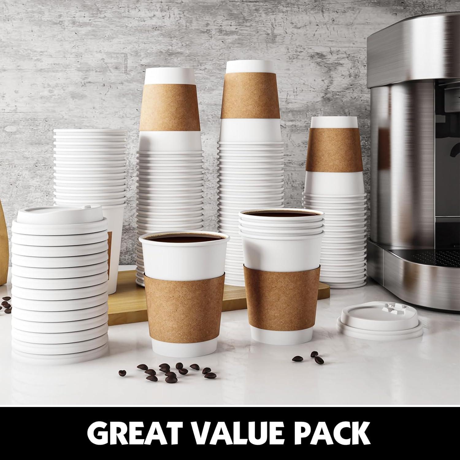 FAST APPLIANCES LLC Paper Cups,Cups,Disposable Cups 100 Pack 12 Oz Leak-Proof Coffee Cups With Lids And Sleeves Disposable Paper To Go Hot Coffee Cups For Home, Business, Office, Cafes And Parties