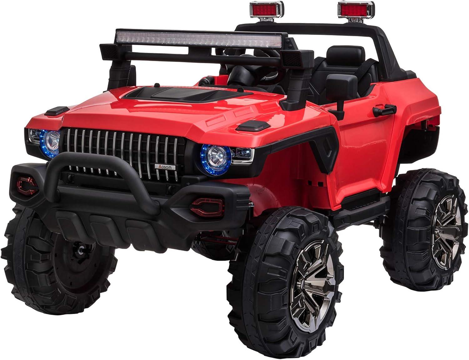 Aosom 12V Ride-on Truck with Remote Control, 2-Seater Battery-Operated Electric Car for Kids with Music, Red