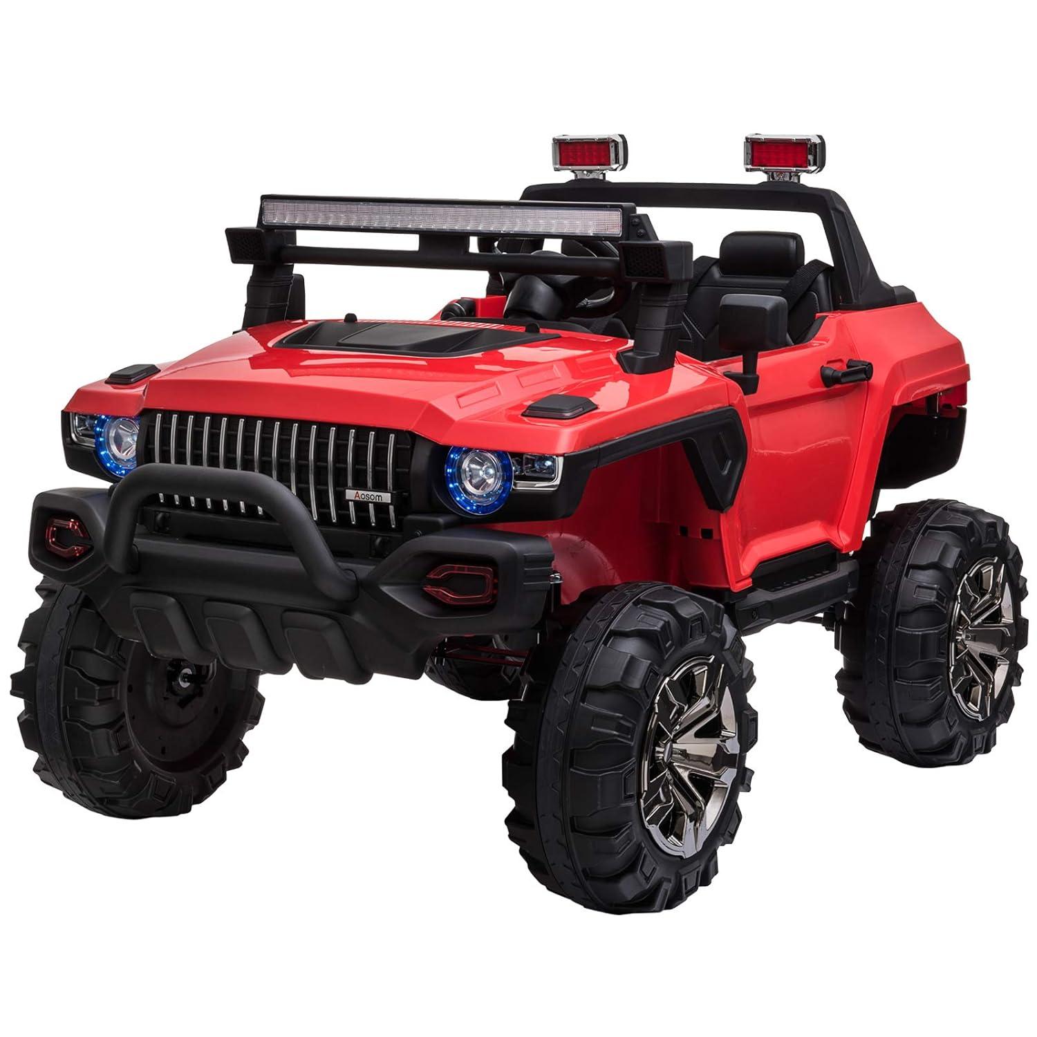 Aosom 12V Ride-on Truck with Remote Control, 2-Seater Battery-Operated Electric Car for Kids with Music, Red