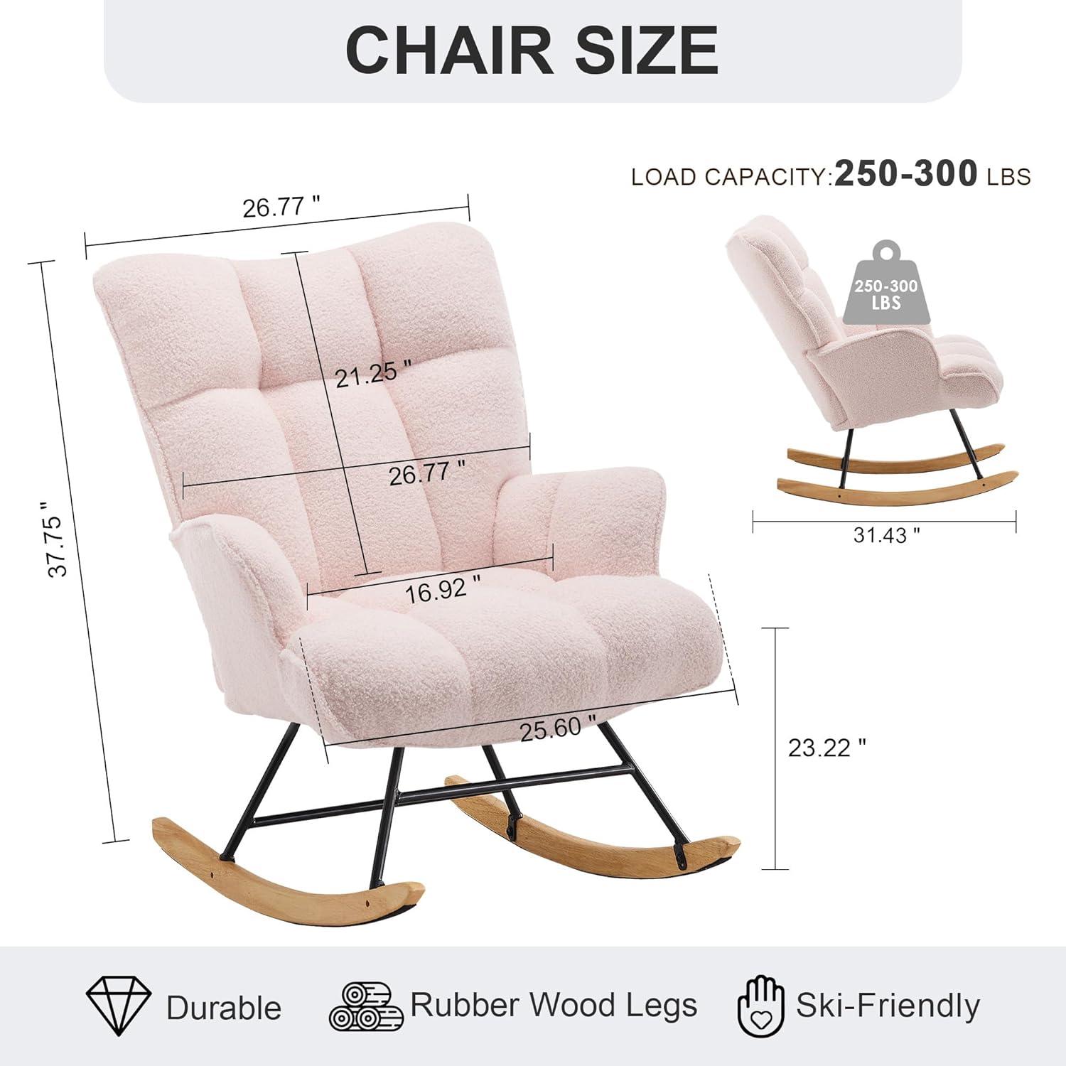 Nursery Rocking Chair Teddy, Upholstered Glider Rocker with High Backrest, Comfortable Stylish Accent Armchair with Padded Seat for Living Rooms, Bedrooms, Offices