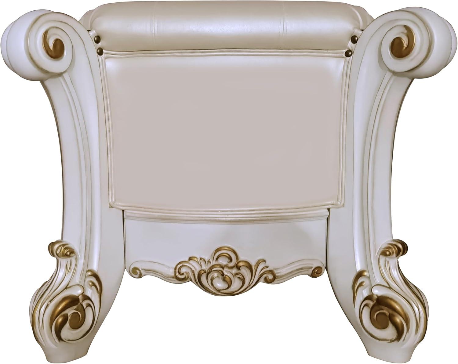 Acme Furniture 74" Vendome Ottoman and Bench Pearl Synthetic Leather and Antique Pearl Finish: Linen Upholstery, Metal Legs, No Tools Assembly