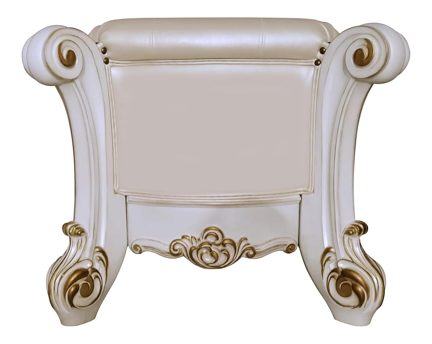 Acme Furniture 74" Vendome Ottoman and Bench Pearl Synthetic Leather and Antique Pearl Finish: Linen Upholstery, Metal Legs, No Tools Assembly