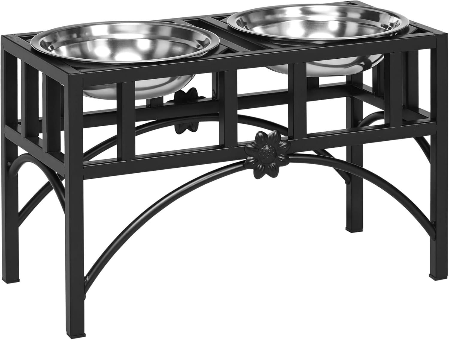 PawHut 22" Double Stainless Steel Heavy Duty Dog Food Bowl Elevated Pet Feeding Station for Medium Sized Dogs