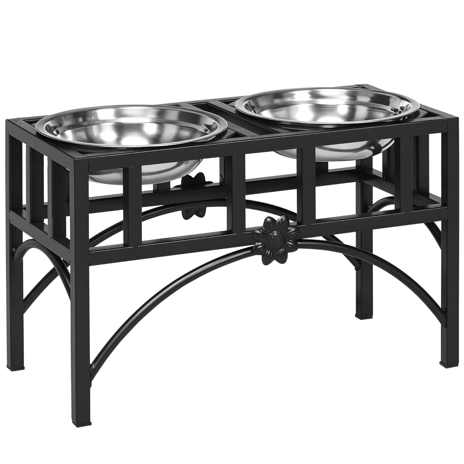 PawHut 22" Double Stainless Steel Heavy Duty Dog Food Bowl Elevated Pet Feeding Station for Medium Sized Dogs