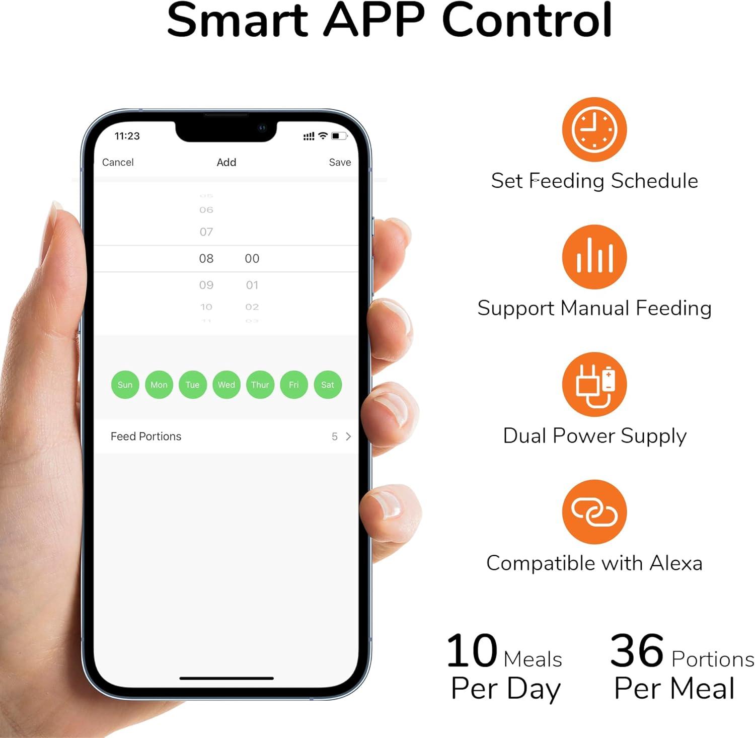 FUKUMARU Automatic Cat Feeder, 4L Dog Feeders with Double Bowls, Support DIY Meals and Timed Control WiFi Cat Food Dispenser, Suit for Most Cat and Dog Food C49