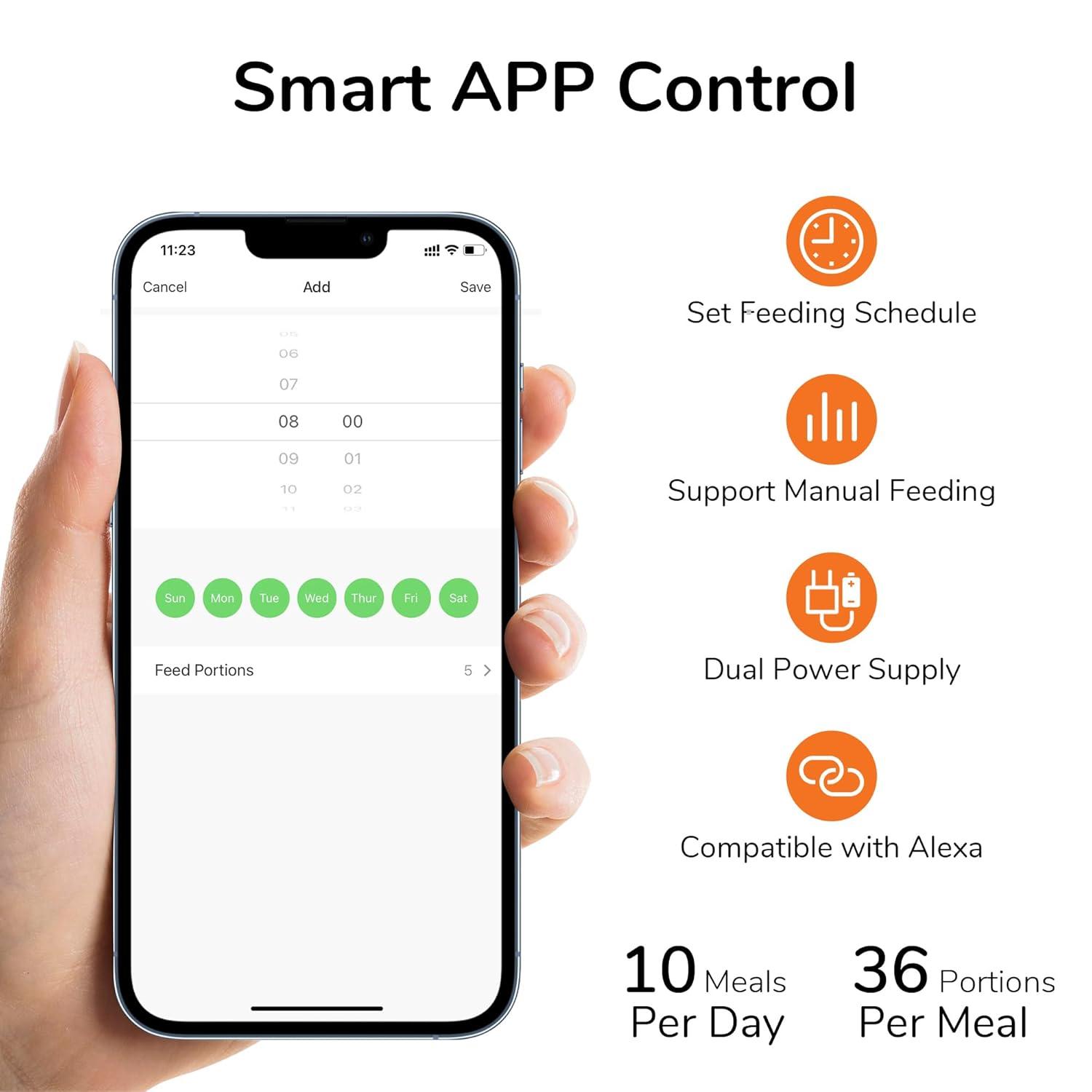 FUKUMARU Automatic Cat Feeder, 4L Dog Feeders with Double Bowls, Support DIY Meals and Timed Control WiFi Cat Food Dispenser, Suit for Most Cat and Dog Food C49