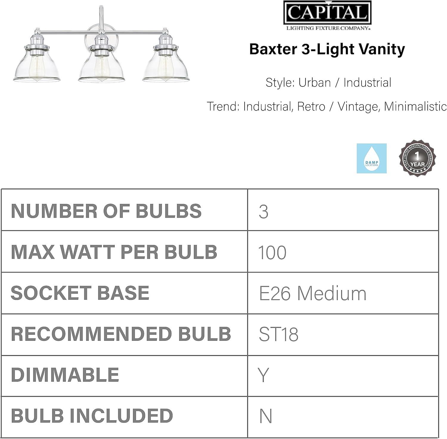 Capital Lighting - Baxter - 3 Light Industrial Bath Vanity Approved for Damp