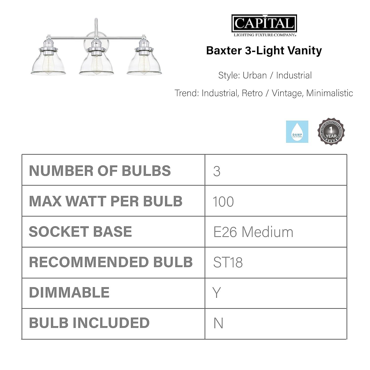Capital Lighting - Baxter - 3 Light Industrial Bath Vanity Approved for Damp