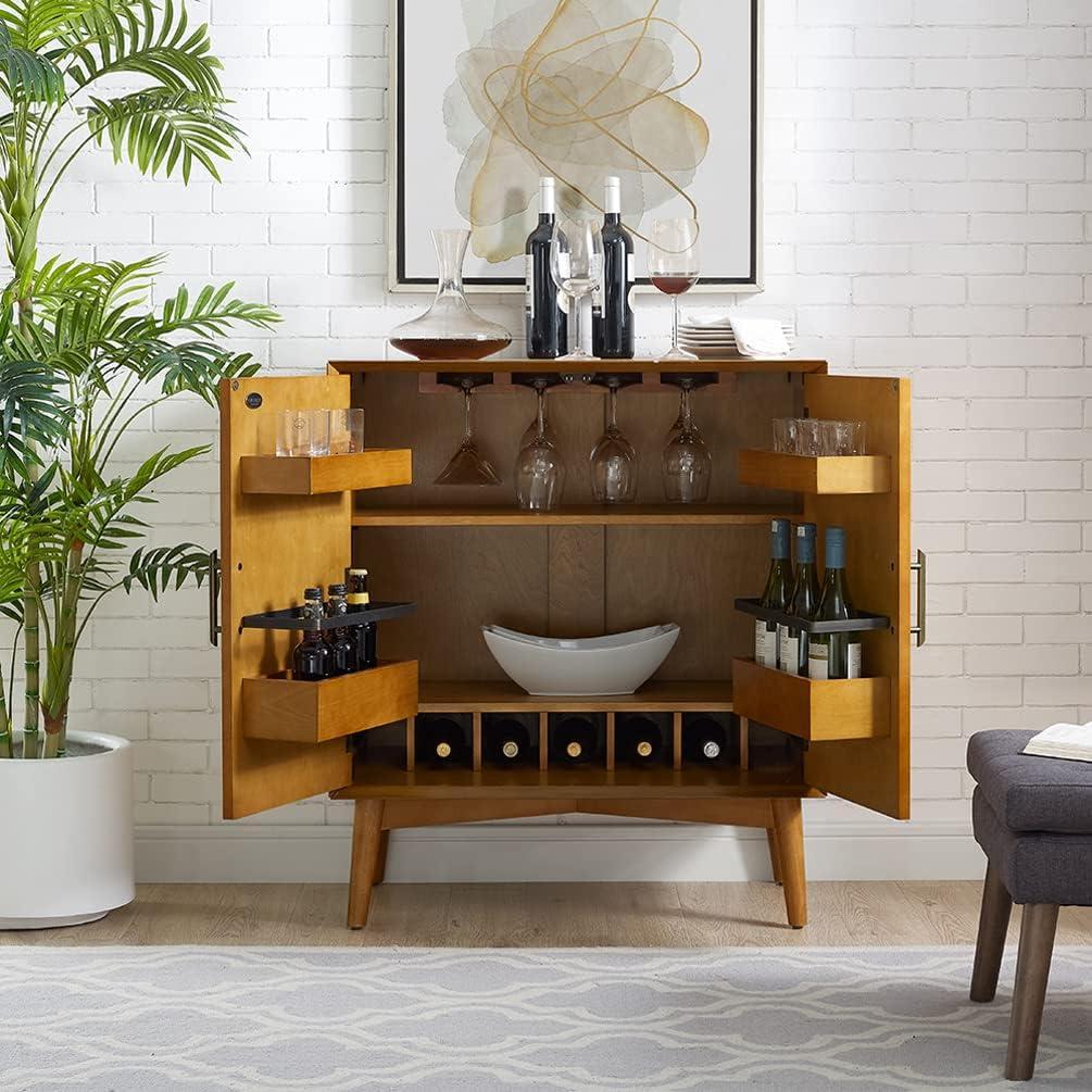 Landon Mid-Century Acorn Brown Bar Cabinet with Antique Brass Handles