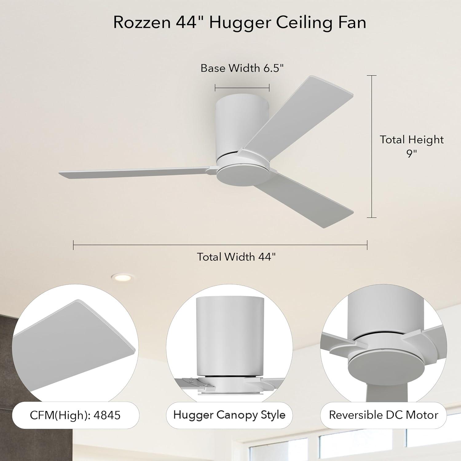 Matte White Low Profile Ceiling Fan with Remote and Lighting