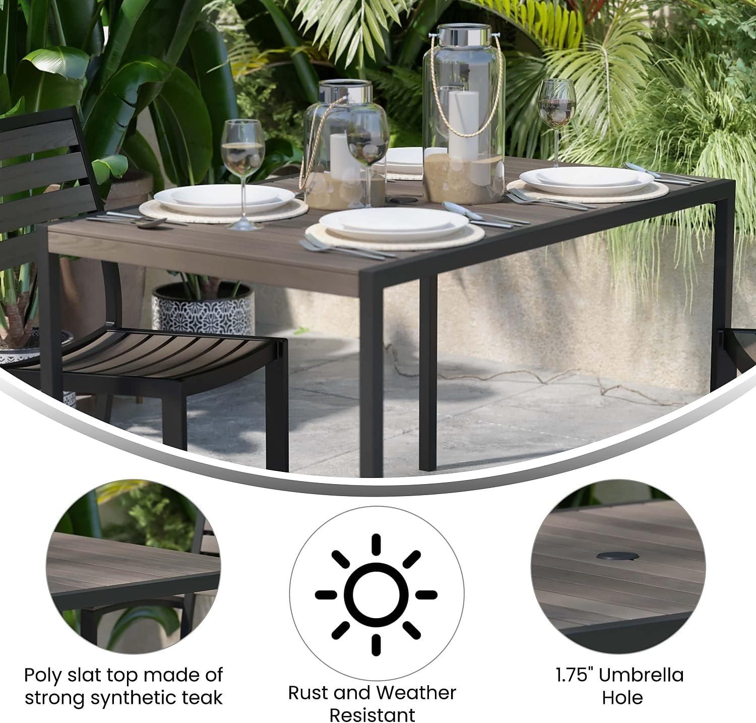 Lark 48" Rectangular Steel and Gray Faux Teak Outdoor Dining Table