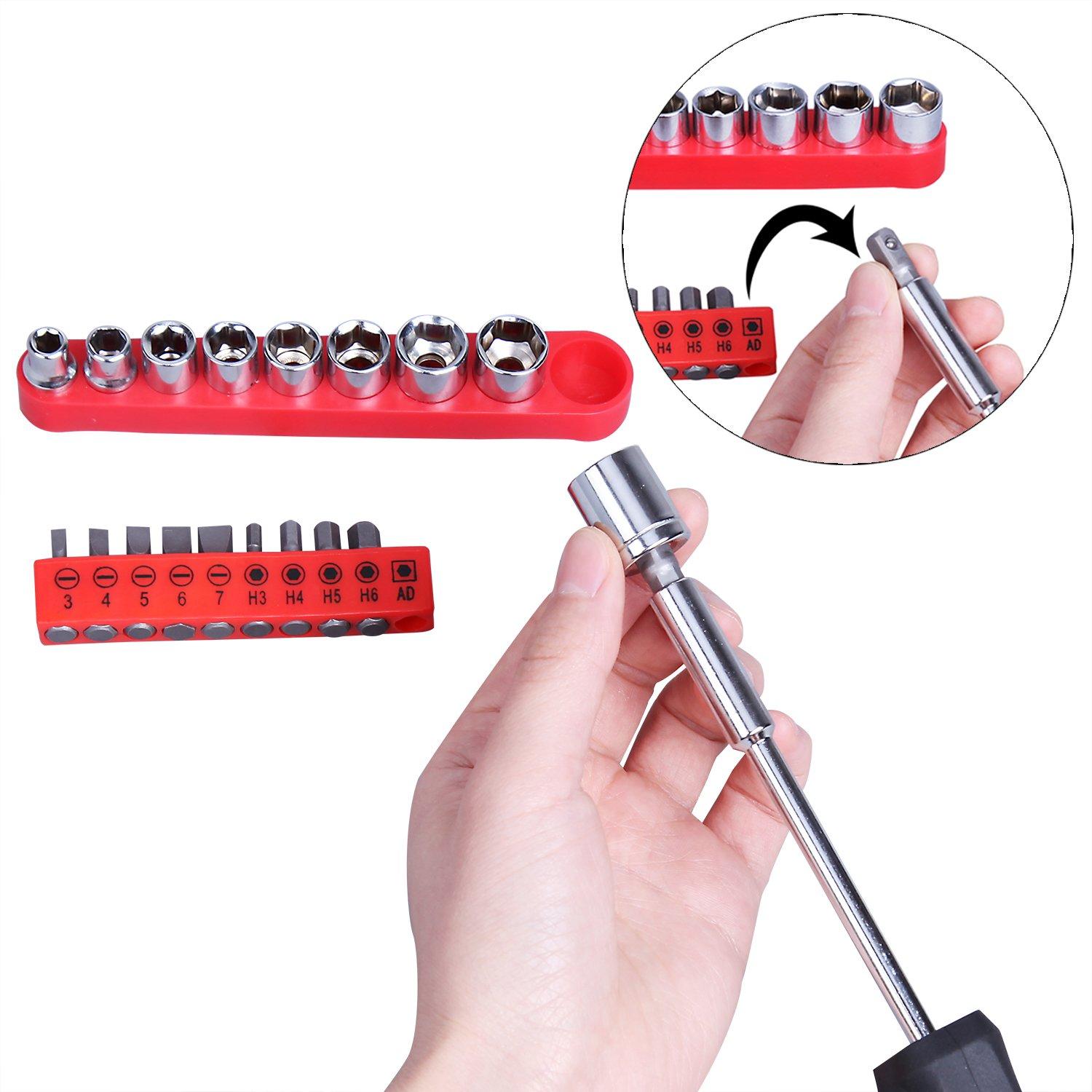 Cshidworld 148-Piece Tool Set General Household Hand Kit with Plastic Toolbox Storage Case, Mechanic Basic Home Tool Kit for Men and Women, All Essential Repair Tools for Home Garage and Office, Red