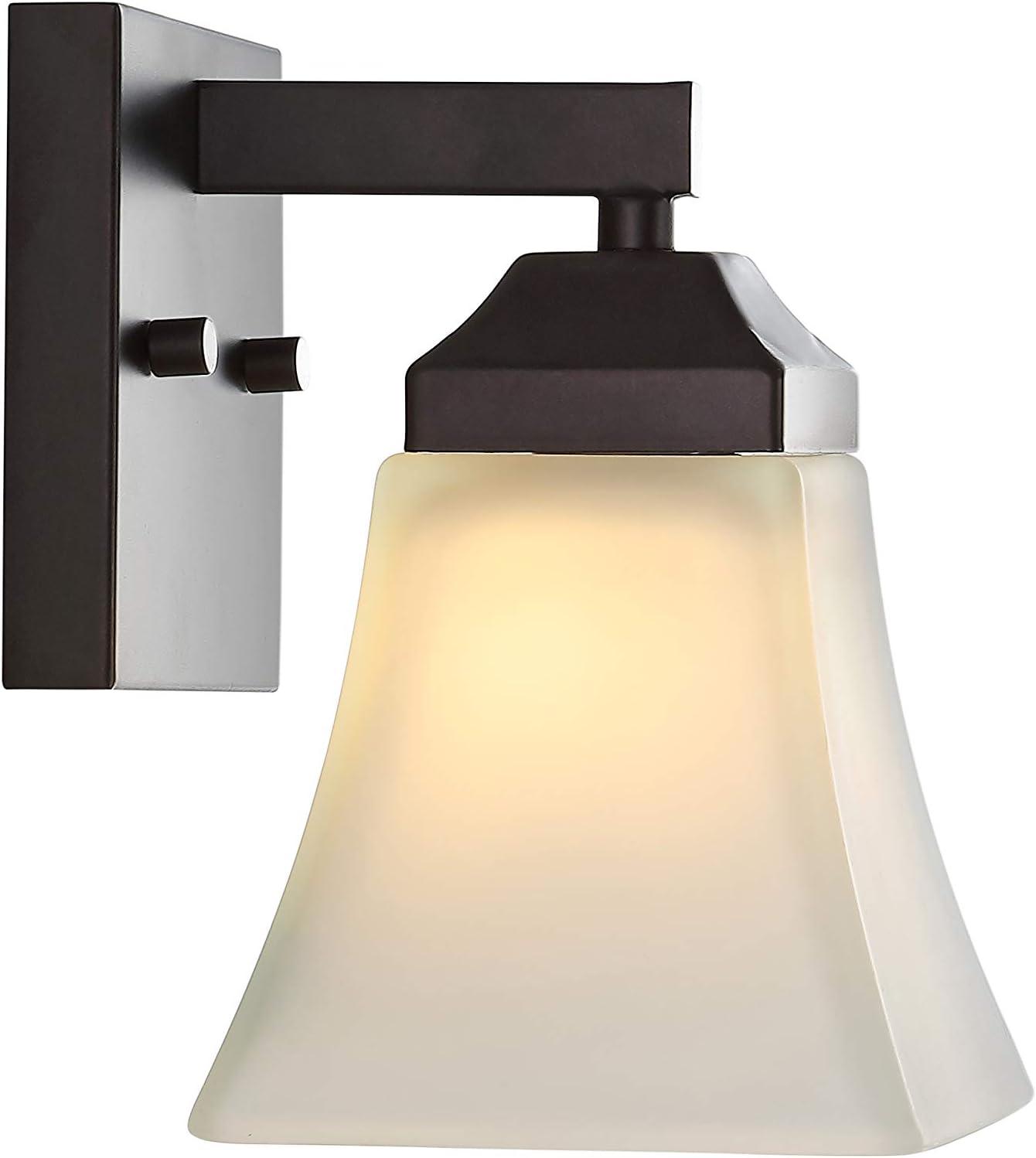 JONATHAN Y Staunton 5" 1-Light Iron/Glass Modern Cottage LED Vanity Light, Oil Rubbed Bronze