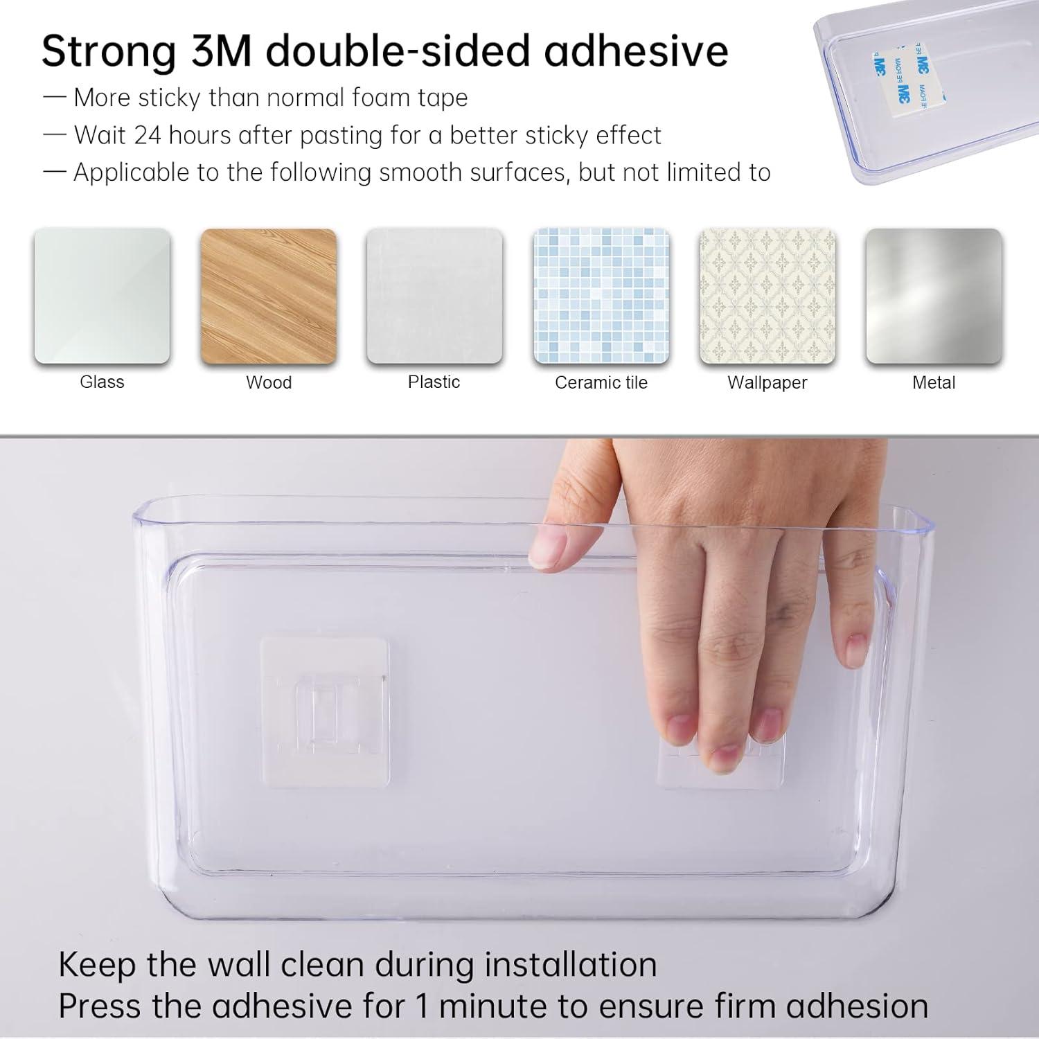 NiHome Acrylic Wall Mount Organizer 2-Pack, Slim Multi-Use Over Cabinet Storage Bins No-Drill Installation, Versatile Use for Kitchen, Bathroom, Office Perfect for Small Accessories (Clear)