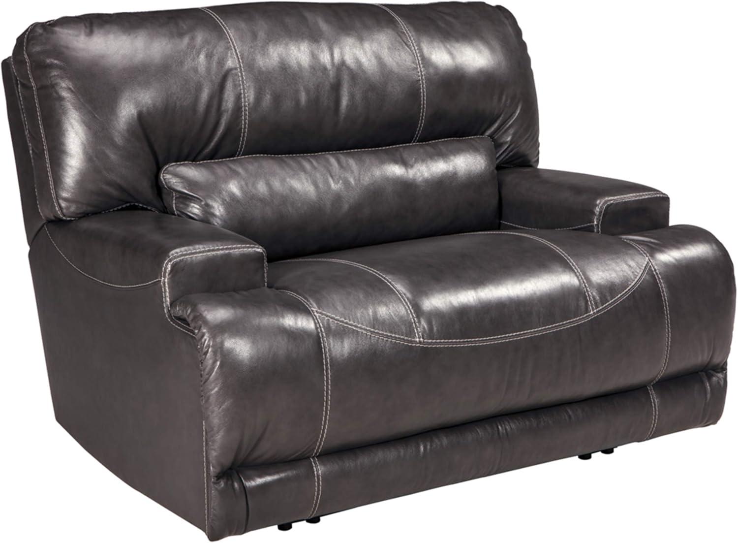 Gray Leather and Metal Oversized Recliner