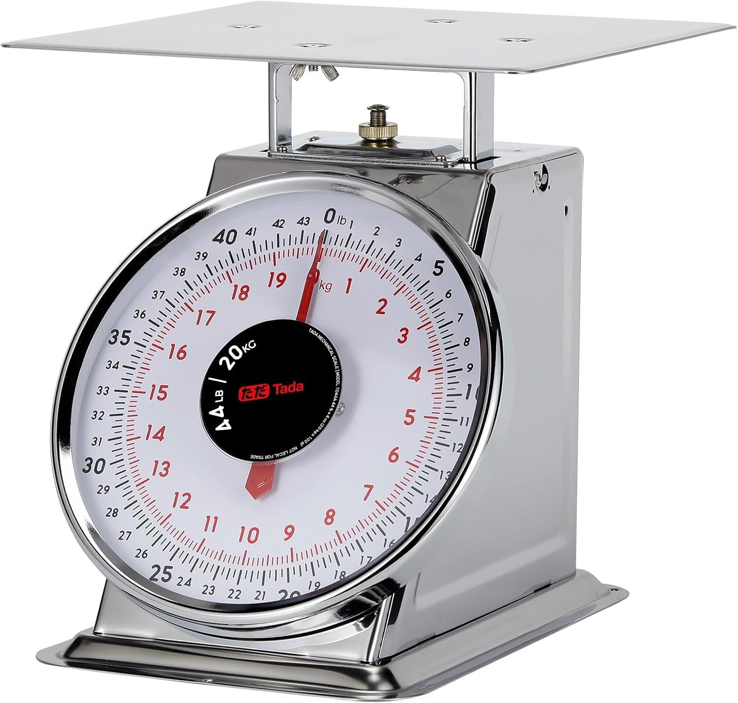 Tada 44lb Stainless Steel Mechanical Kitchen and Food Scale Produce Meat Scale with Stainless Steel Platform Silver