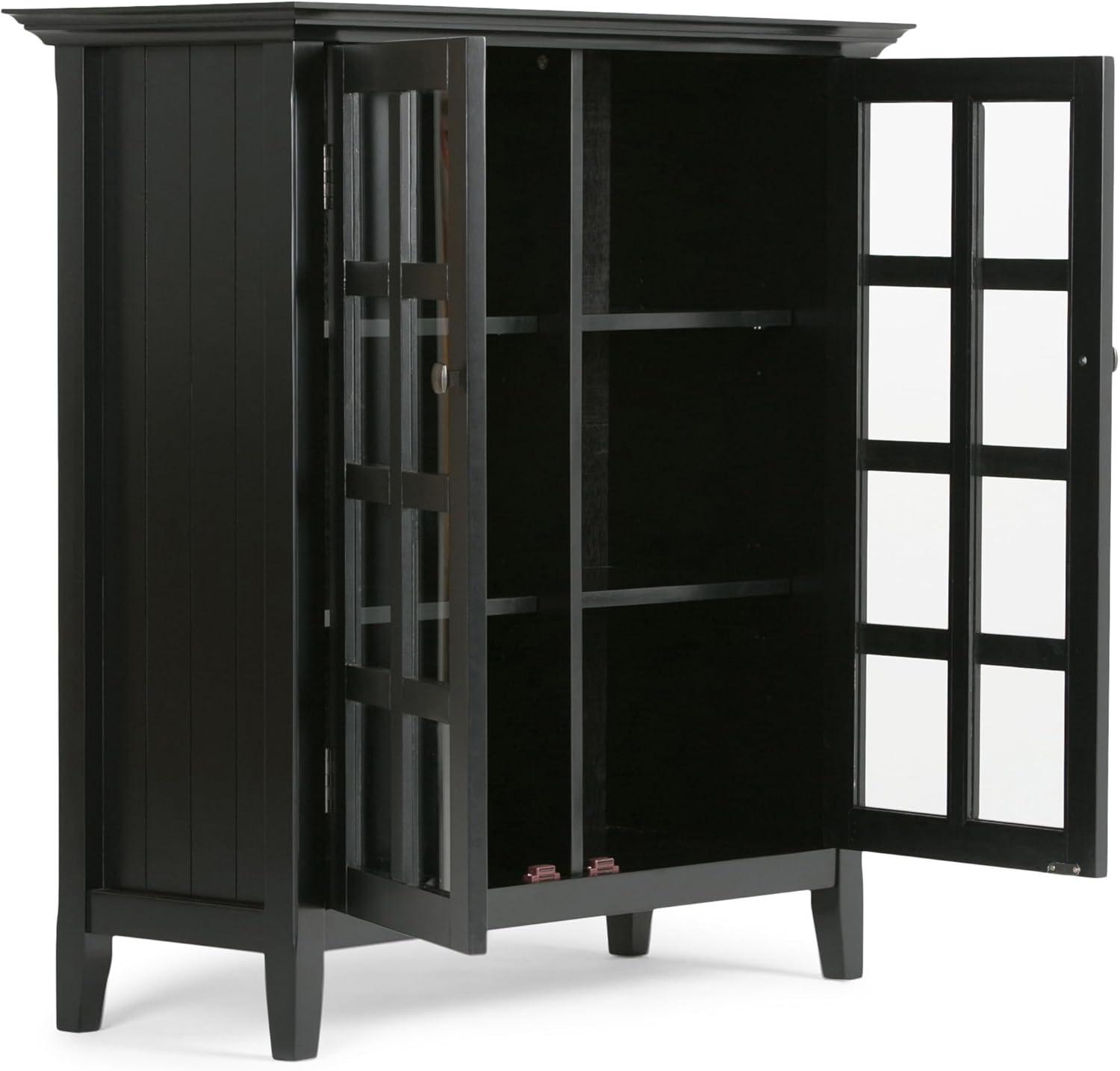 Simpli Home Acadian Solid Wood Shelf Storage Cabinet with Glass Doors and Adjustable Shelves