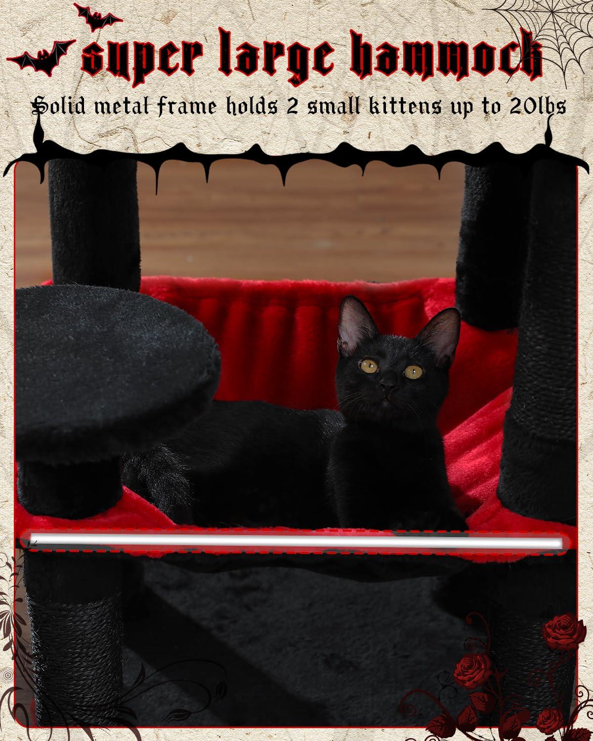 Gothic Cat Tree With Super Large Hammock, 45.7"  Cat Tower With Coffin Bed, Cat Condo, Sisal Scratching Posts & Top Perch, Multi-Level Goth Cat Tree, Halloween