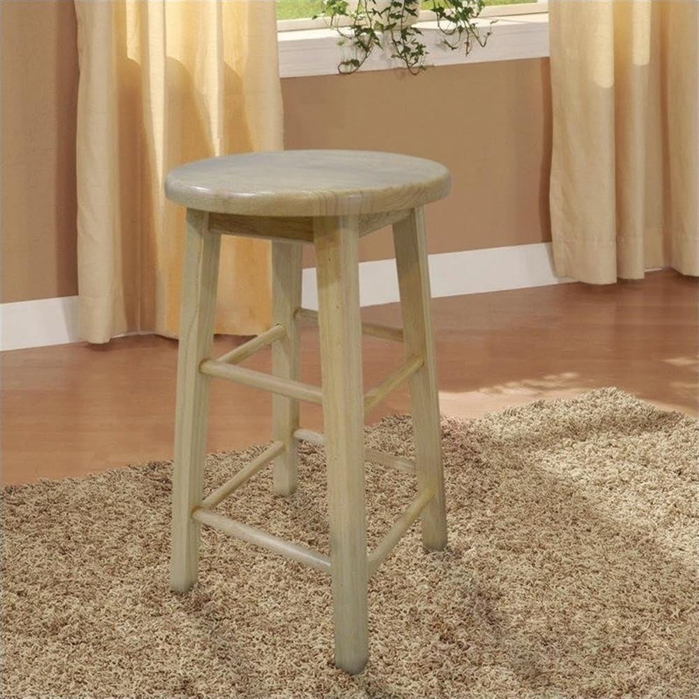 Linon Sims Classic 24" Backless Round Counter Stool in Natural Brown Rubberwood