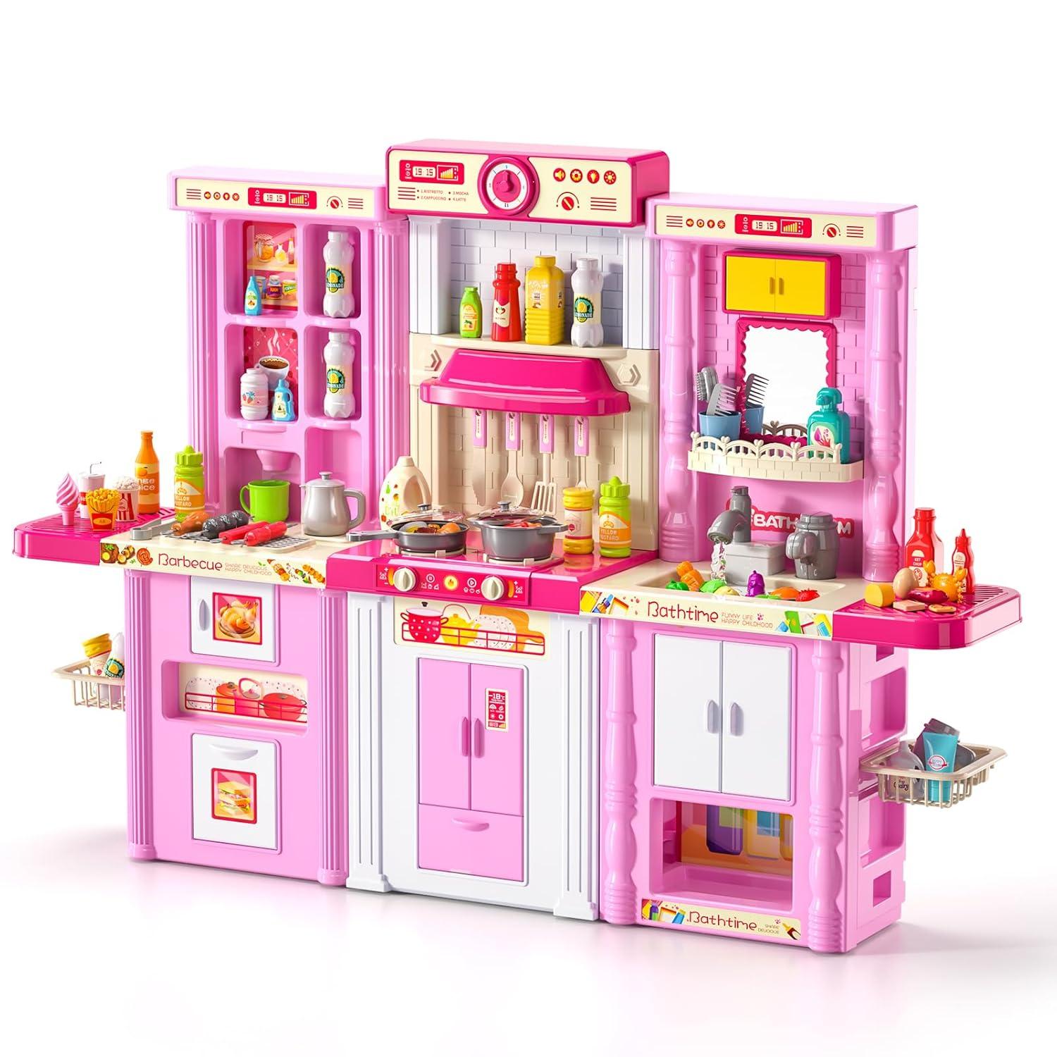 Zoomie Kids Kitchen Playset Kids Pretend Cooking Play Toy 74 Piece Accessories