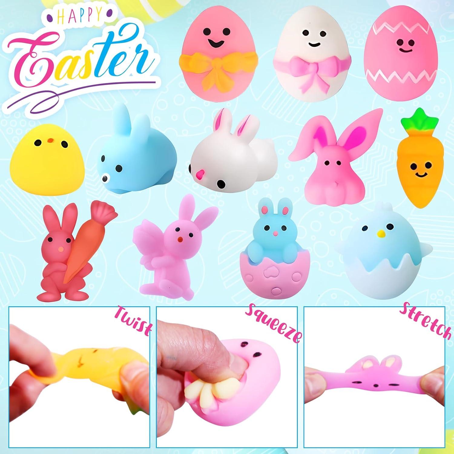 48 Pack Easter Egg Fillers, Basket Stuffers with Assorted Squishies and Stampers,Easter Party Favors, Egg Hunt, Gift Classroom Prize for Kids Boys Girls