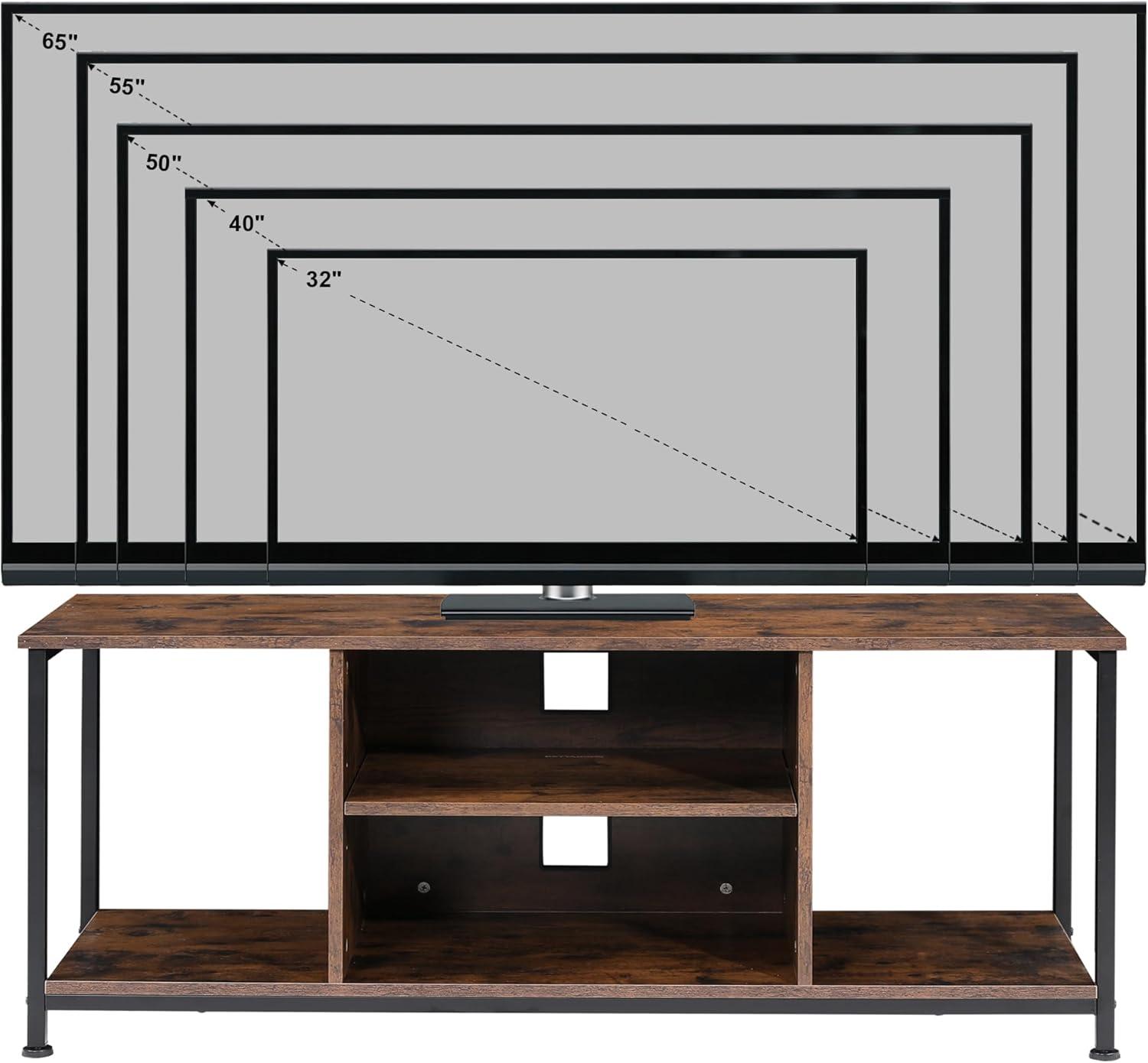TV Stand for Up to 55 Inch TVs, Accent TV Cabinet with Open Shelf for Living Room, Media Center, Steel Frame, Rustic Brown and Black