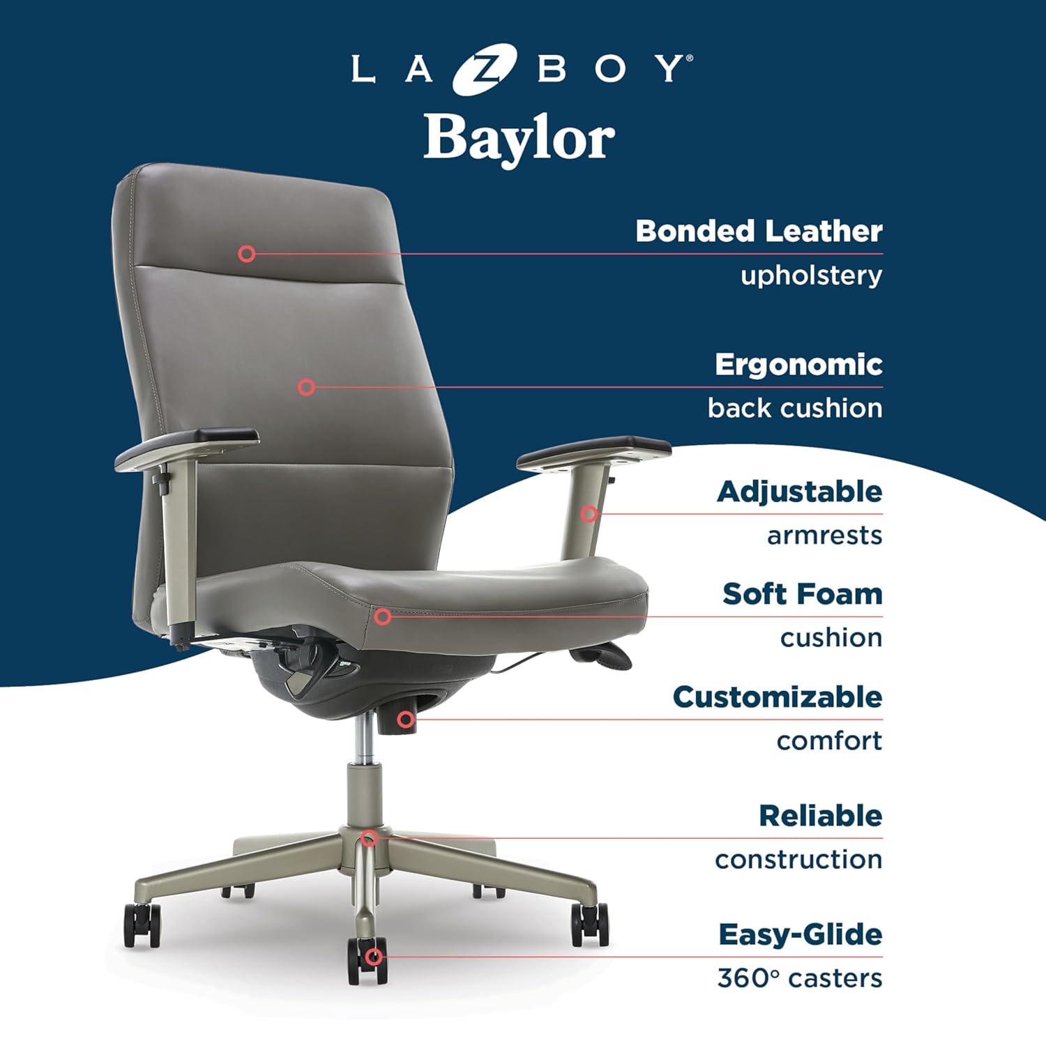 La-Z-Boy Baylor Bonded Leather Adjustable Ergonomic Executive Office Chair with Lumbar Support