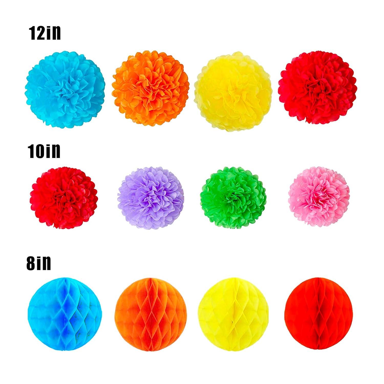 Fiesta Paper Fan Party Decorations Set, 24pcs Colorful Paper Fans, Hollow Paper Fans, Tissue Paper Pom Poms, Honeycomb Balls, Dot Garland for Fiesta Party, Birthday Wedding or Mexican Party