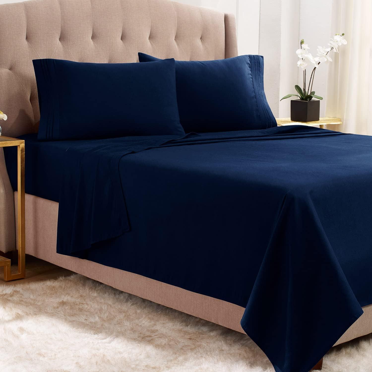 Navy Blue Queen Deep Pocket Microfiber Sheet Set