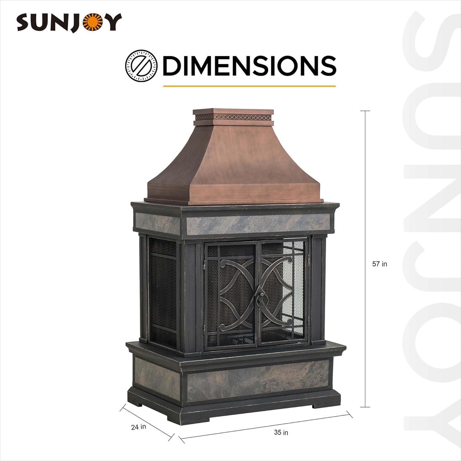 Copper and Gray Tile Outdoor Wood Burning Fireplace