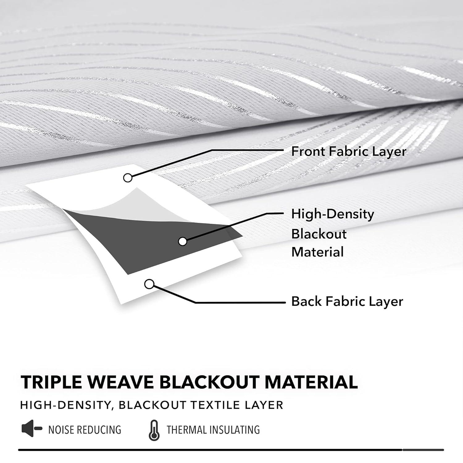 Deconovo Silver Wave Line Foil Printed Blackout Curtains Grommet Panels with 52x54 inch 1 Pair White