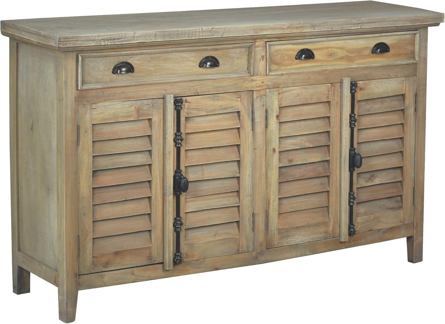 Cottage Shutter Door Sideboard in Driftwood Brown Solid Wood Fully Assembled