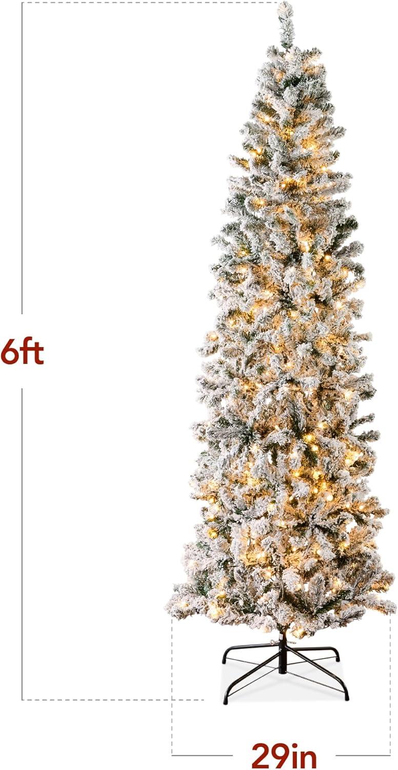 Best Choice Products Pre-Lit Artificial Snow Flocked Pencil Christmas Tree Holiday Decoration